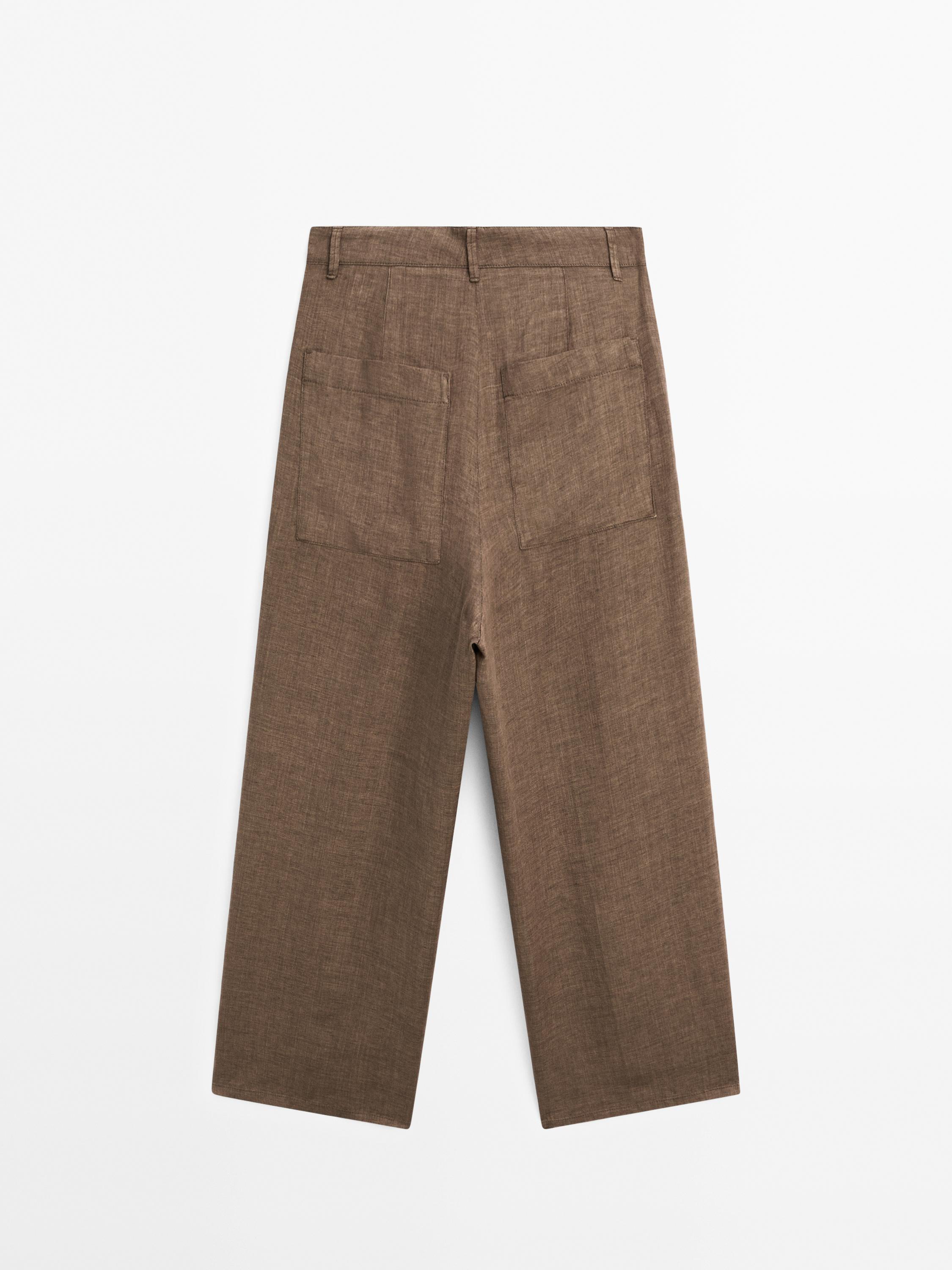 100% linen wide-leg trousers